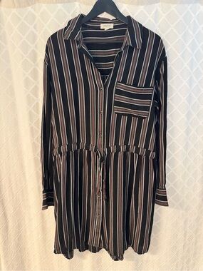 women's multi-colored vertical striped button-up shirt by the brand Sandy & Sid